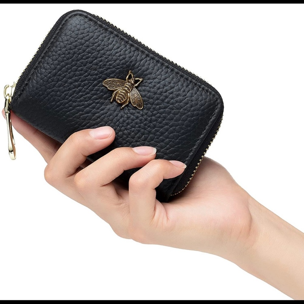 RFID Credit Card Holder, Small Leather Zipper Card Case Wallet for Women